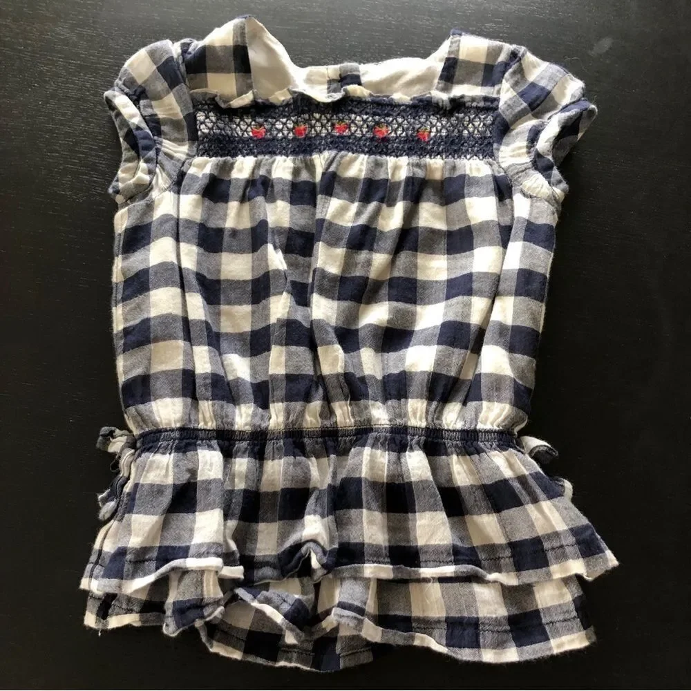 Janie and Jack Plaid Strawberry Sleeveless Dress Baby Girl‎ 6-12 Mos Navy White